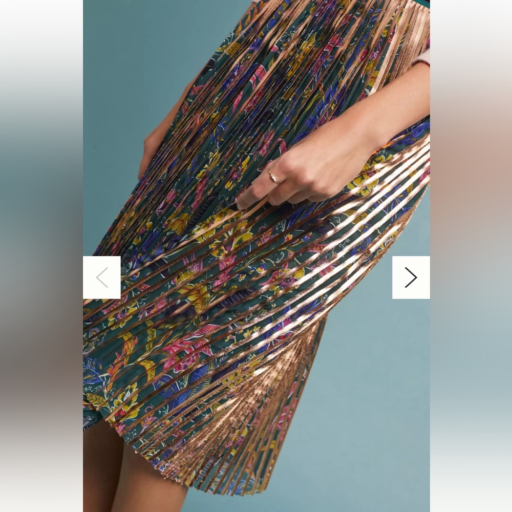 NWOT Anthropologie Maeve Pleated Printed Gold Floral Midi Knee Length Skirt 6 S - Picture 3 of 8